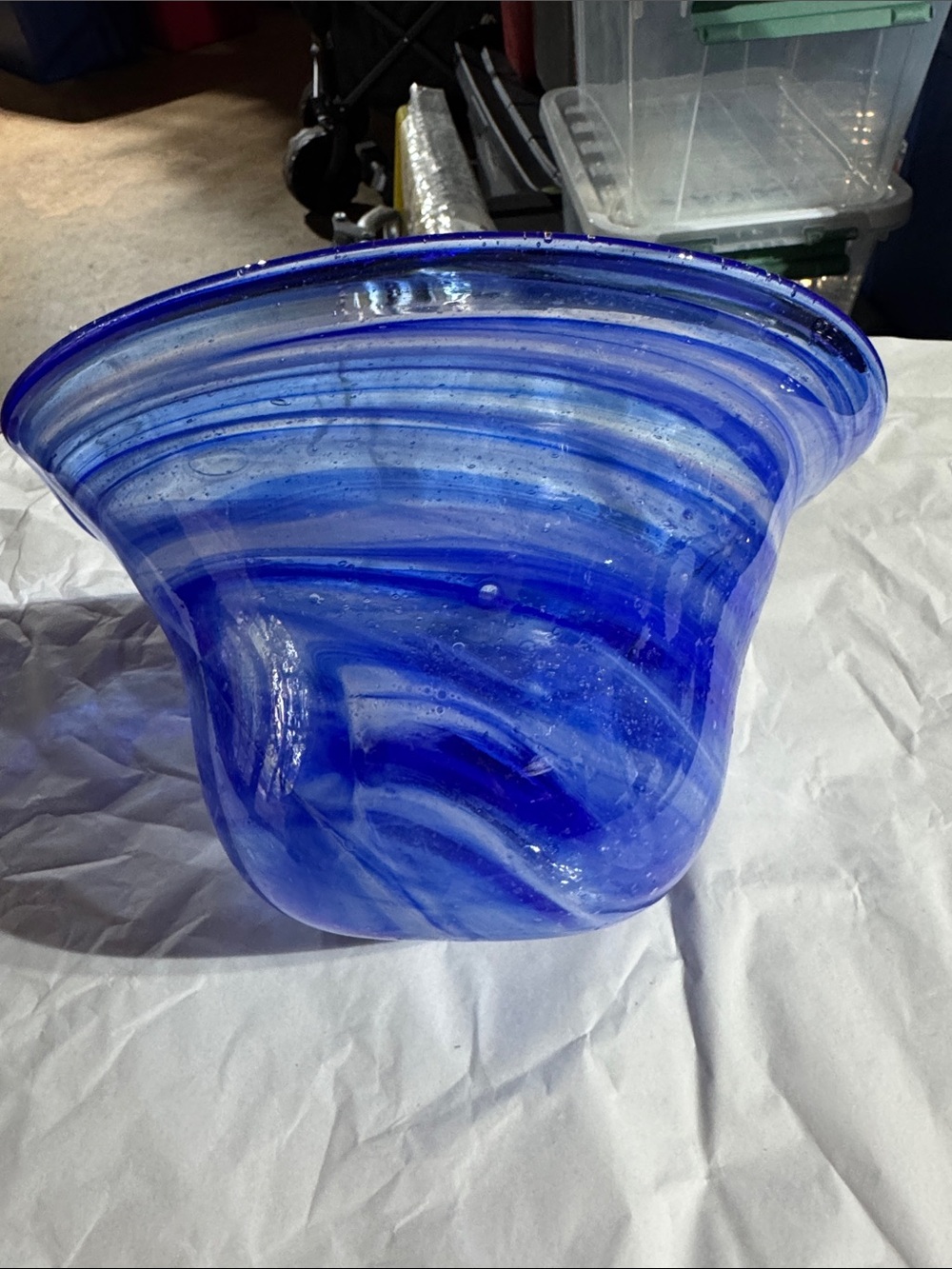 Handblown Swirl Glass Art Bowl - Blue
